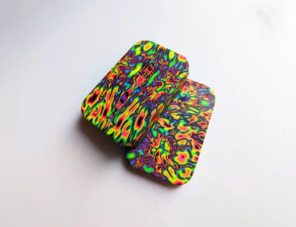 open rolling tin with both sides displayed close up in natural light