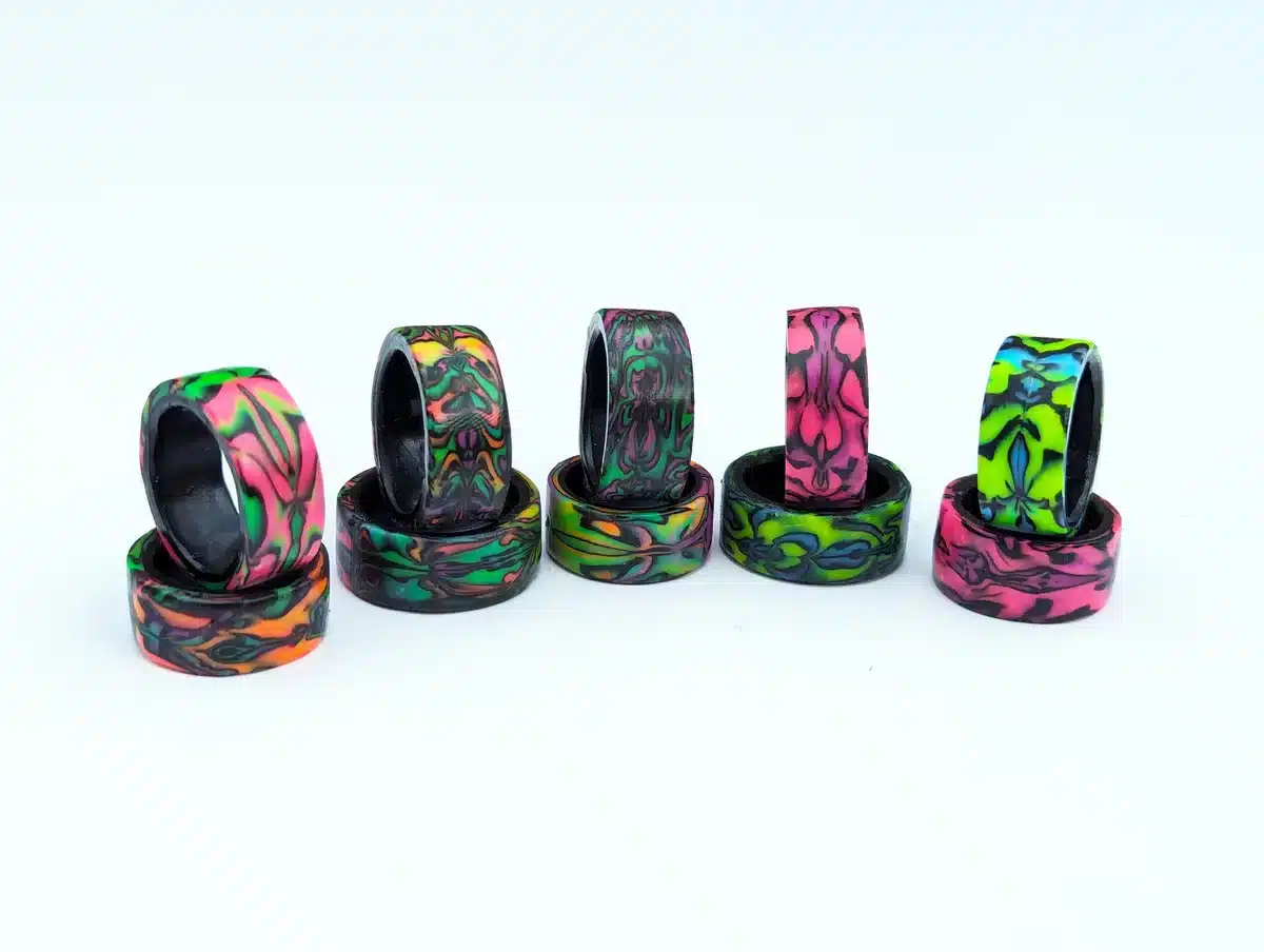 uv band ring line up head on shot, under natural light white background