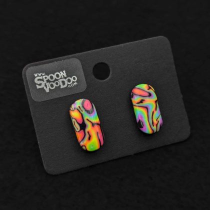 Oval UV Reactive Earrings, Psychedelic Neon Rainbow Wavy Studs